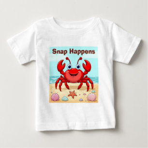 Camiseta Para Bebê Caranguejo de Desenho Animado Vermelho Alegre Conc