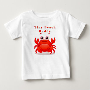 Camiseta Para Bebê Caranguejo Vermelho Alegre de Desenho Animado 🦀Be
