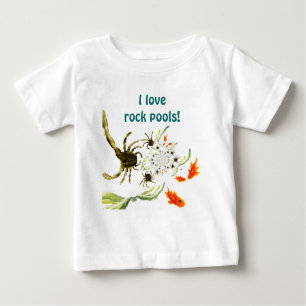 Camiseta Para Bebê Caranguejos e peixes divertidos na poça de maré