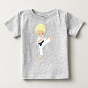 Camiseta Para Bebê Carateiro, Garoto Bonito, Cabelo Louro, Cinturão N