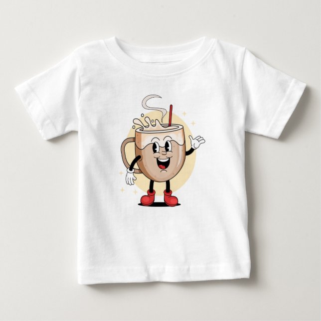 Camiseta Para Bebê Caráter de café agradável e lúdico (Frente)