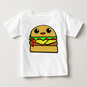 Camiseta Para Bebê Caráter do cheeseburger de Kawaii
