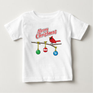 Camiseta Para Bebê Cardeal Vermelho no Ramal da Bare de Natal - Feliz