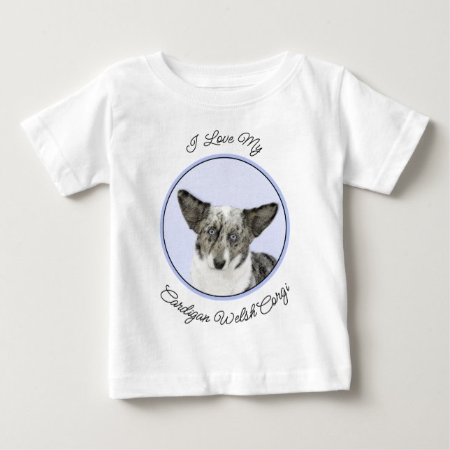 Camiseta Para Bebê Cardigan Welsh Corgi - Pintura Original para Cacho (Frente)