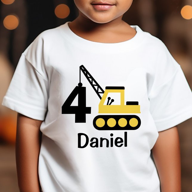 Camiseta Para Bebê Cargueiro de Construção de 4º Aniversário Personal (Criador carregado)
