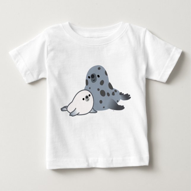 Camiseta Para Bebê Caricatura Bela Selo-Mãe E Camiseta De Bebê (Frente)