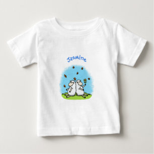 Camiseta Para Bebê Caricatura de carneiros e borboletas