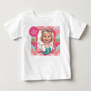 Camiseta Para Bebê Caricatura de Sereia Rosa e Turquesa para 4º Anive