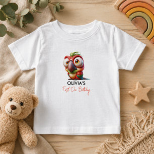 Camiseta Para Bebê Caricaturas Mágicas de Papagaio Aniversário de 1 A