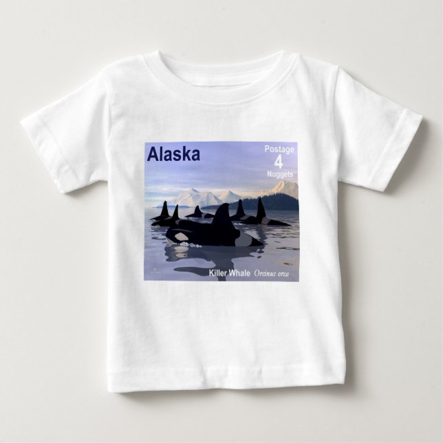 Camiseta Para Bebê Carimbo de Baleias Killer do Alaska (Frente)