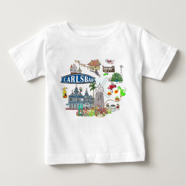 Camiseta Para Bebê Carlsbad Beach City Fun (Frente)