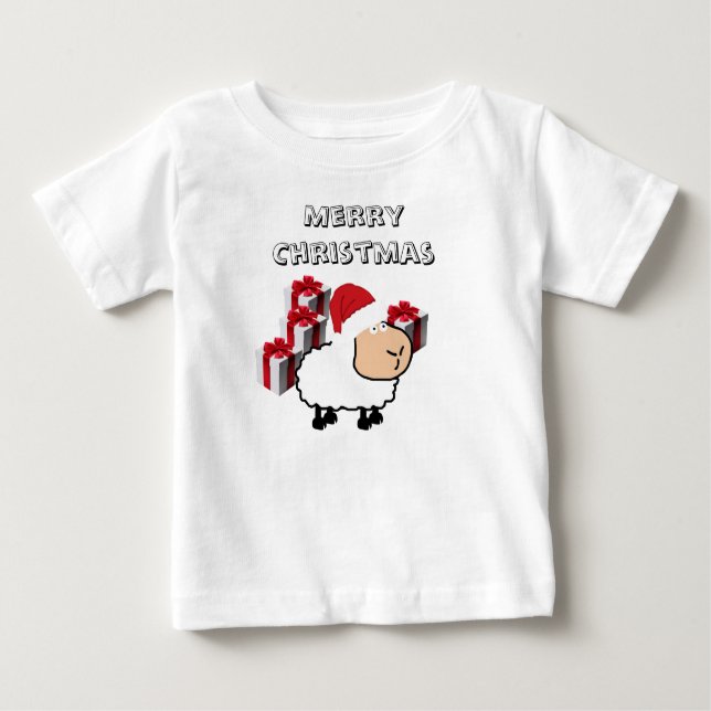 Camiseta Para Bebê Carneiro de Natal giro e engraçado (Frente)