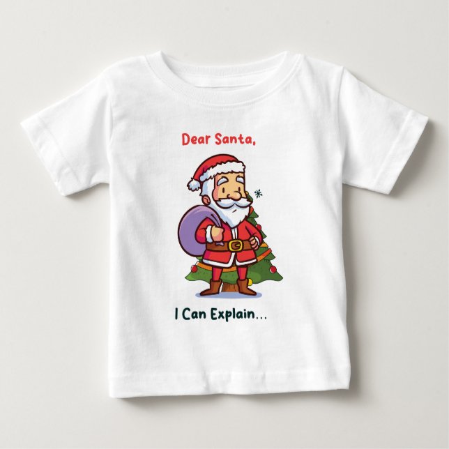 Camiseta Para Bebê Caros Papais noeis, Eu Posso Explicar - Feliz Nata (Frente)