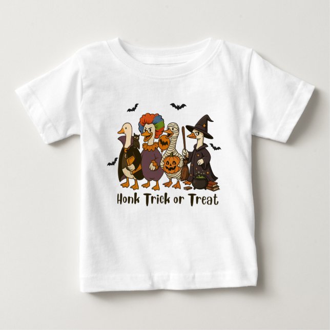 Camiseta Para Bebê Carrapato de Honra ou Tratar Ganso de Halloween (Frente)