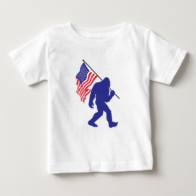 Camiseta Para Bebê Carregando Bigfoot e bandeira americana (Frente)