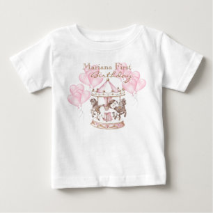 Camiseta Para Bebê Carrinho de Balões Unicórnio 1s Festa de Aniversár