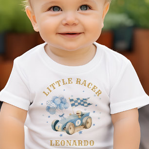 Camiseta Para Bebê Carrinho de Corrida Aquarela Pequeno Piloto