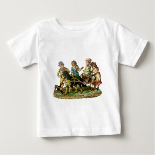 Camiseta Para Bebê Carrinho de Criança e Cachorro Antigo