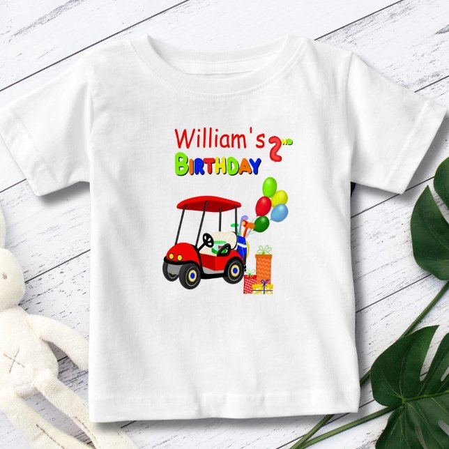 Camiseta Para Bebê Carrinho de Golfe Vermelho de segundo aniversário  (Criador carregado)