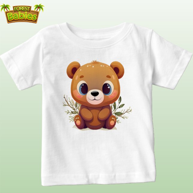 Camiseta Para Bebê Carrinho-do-mato-gafanhoto-branco 🧸 (Cute Fun Teddy Bear Cub Cartoon graphic t-shirt Woodland Wildlife Animal Character Tee baby tshirt)