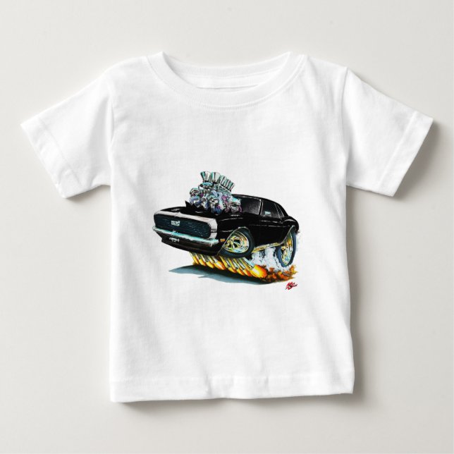 Camiseta Para Bebê Carro 1968 Preto-Branco de Camaro (Frente)