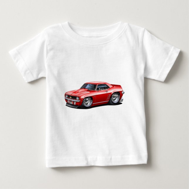 Camiseta Para Bebê Carro 1969 do vermelho de Camaro SS (Frente)