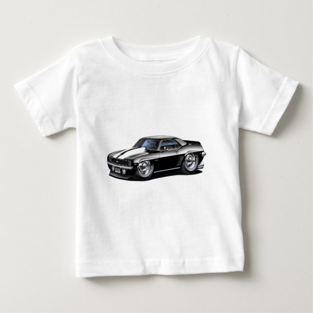 Camiseta Para Bebê Carro 1969 Preto-Branco de Camaro (Frente)