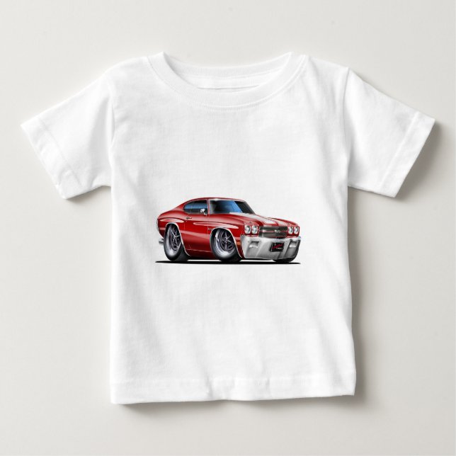 Camiseta Para Bebê Carro 1970 Marrom-Branco de Chevelle (Frente)