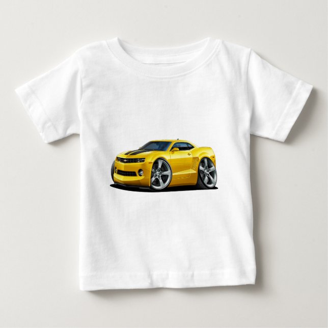 Camiseta Para Bebê Carro 2010-12 Amarelo-Preto de Camaro (Frente)