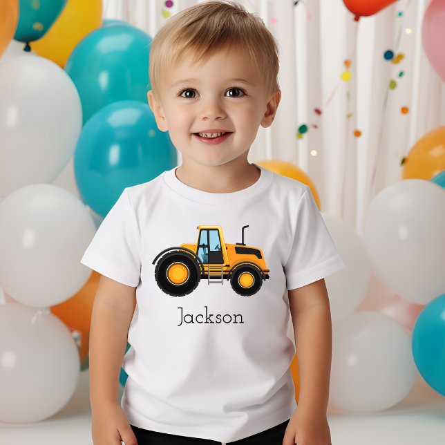 Camiseta Para Bebê carro de construção amarelo com nome personalizado (Criador carregado)
