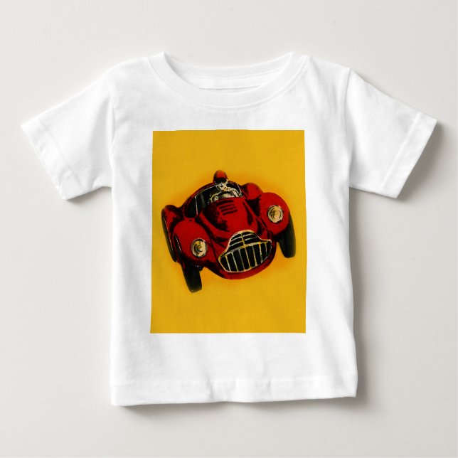 Camiseta Para Bebê Carro de corrida antigo vermelho amarelo (Frente)