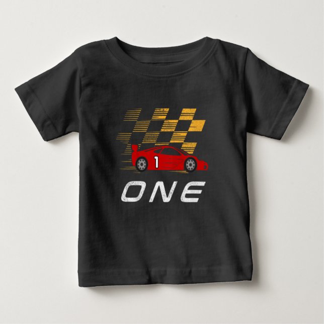 Camiseta Para Bebê Carro De Corrida De primeiro aniversario Engraçado (Frente)