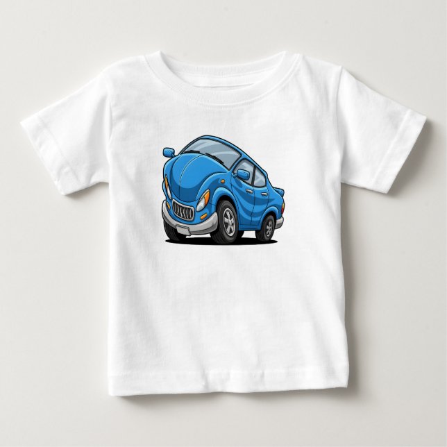 Camiseta Para Bebê Carro de Desenho Azul (Frente)