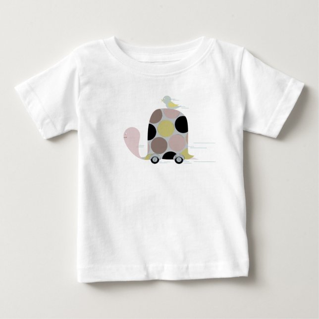 Camiseta Para Bebê Carro de Tartaruga e Pássaro (Frente)