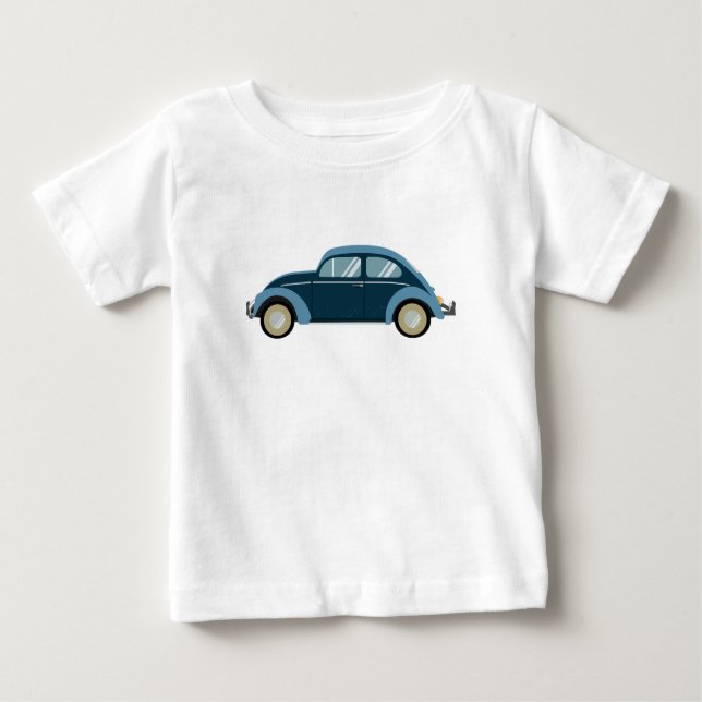 Camiseta Para Bebê carro retrô azul legal com arranhões (Frente)