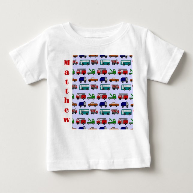Camiseta Para Bebê Carros, Caminhões, Ônibus (Frente)
