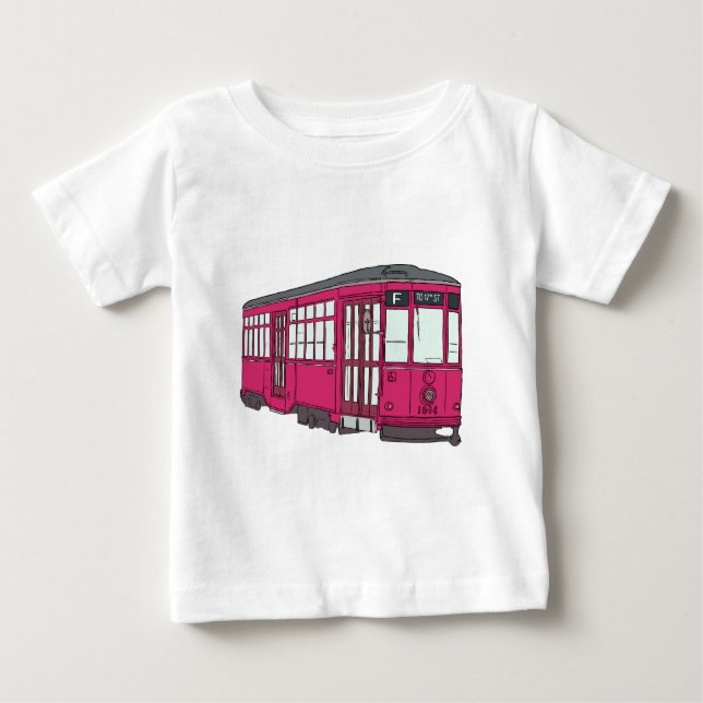 Camiseta Para Bebê Carros de Trolleycar do bonde do eléctrico do (Frente)