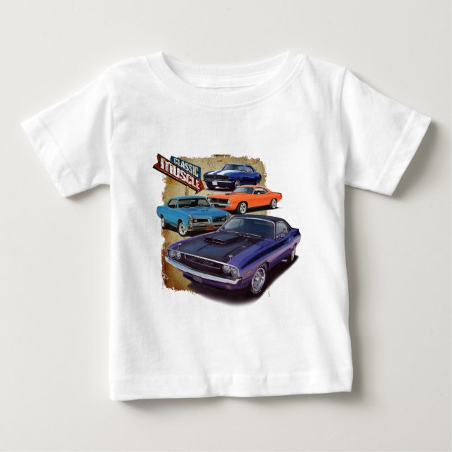 Camiseta Para Bebê Carros Musculares Americanos (Frente)
