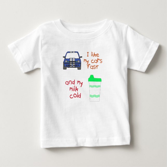 Camiseta Para Bebê Carros Rápidos e Leite Frio (Frente)