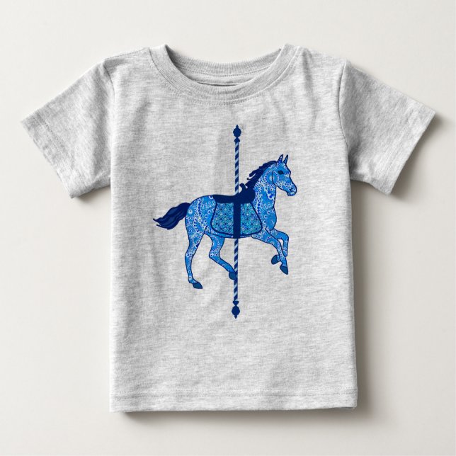 Camiseta Para Bebê Carrossel Horse - Cobalto e Azul-Céu (Frente)
