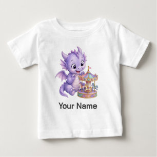 Camiseta Para Bebê Carrossel Mágico de Dragão Bebê Roxo Personalizado