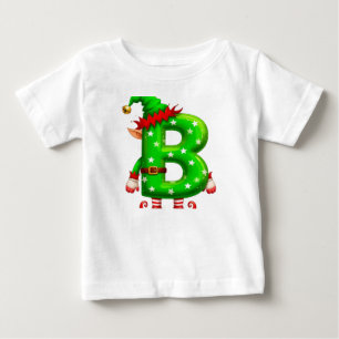 Camiseta Para Bebê Carta B de Elfo de Natal Personagem de Desenho Ani