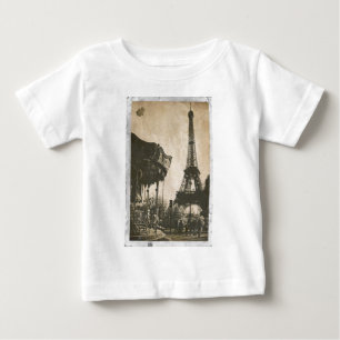 Camiseta Para Bebê Cartão de Paris do vintage, torre Eiffel