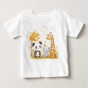 Camiseta Para Bebê Cartão Vetorial de Animais Bebês de Safari em Aqua