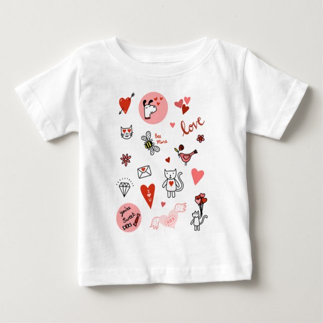 Camiseta Para Bebê Cartografia de Amor de Gato Bonito (Frente)