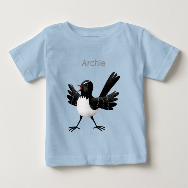 Camiseta Para Bebê Cartoon australiano Willie Wagtail personalizado (Frente)