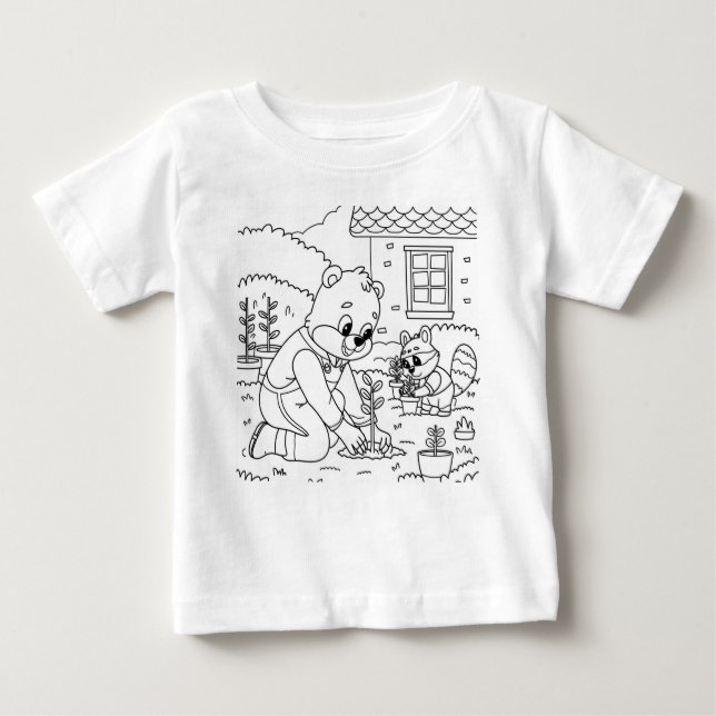 Camiseta Para Bebê Cartoon Bear Family e Rabit Mãe (Frente)