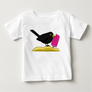Camiseta Para Bebê Cartoon Blackbird Comendo Um Sorvete
