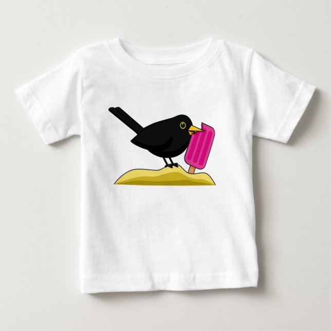 Camiseta Para Bebê Cartoon Blackbird Comendo Um Sorvete (Frente)