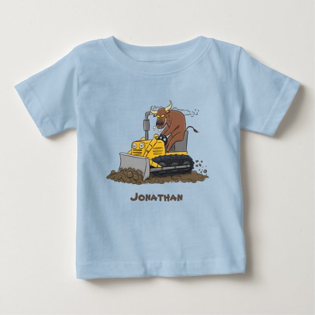 Camiseta Para Bebê Cartoon buldozer engraçado (Frente)